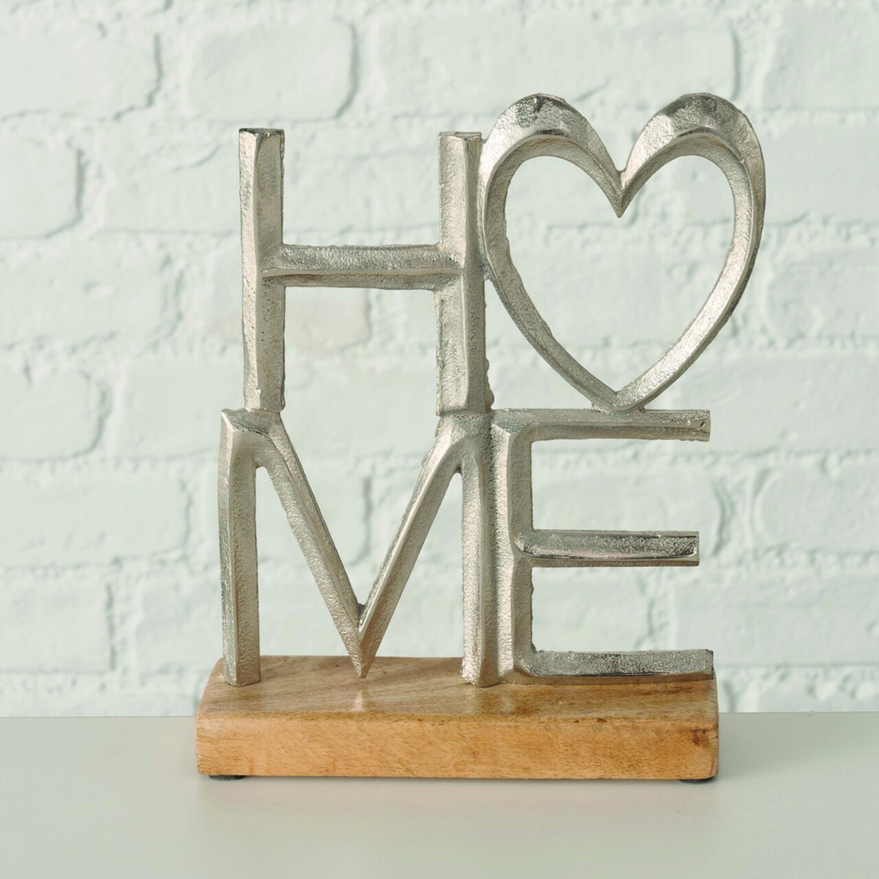 Decoratiune Lettering Home, Boltze, 18x5x24 Cm, Aluminiu/lemn De Mango, Argintiu