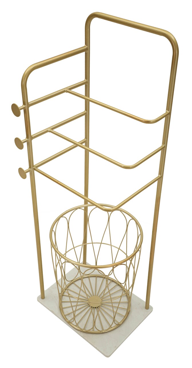 Suport pentru prosoape, Mauro Ferretti, Trop, 40x30x112 cm, metal/imitatie de marmura, auriu/alb - view 5