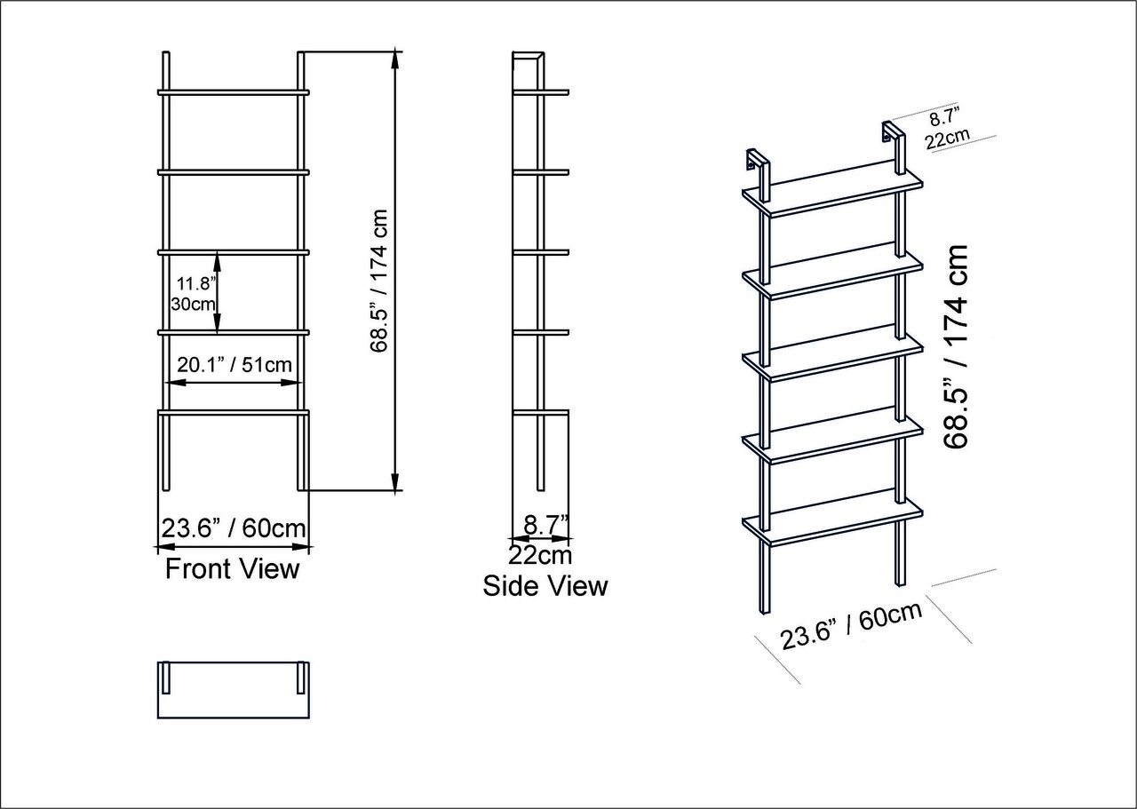 Biblioteca, Hadley, Piante 541HDL1310, 60 x 174 x 22 cm, pal melaminat, nuc/negru