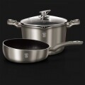 Set tigaie de sotat si oala cu capac, Berlinger Haus, tigaie: 26 cm, oala: 24 cm, aluminiu forjat si marmura, Carbon