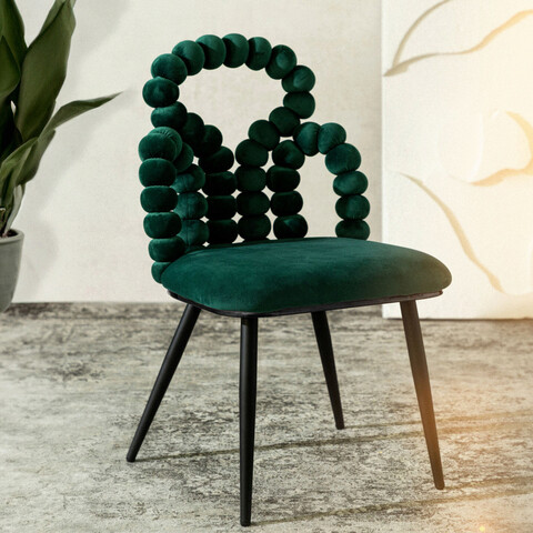 Scaun Bubble Beam, Homla, 56.5x52x87 cm, metal/catifea din poliester, verde/negru