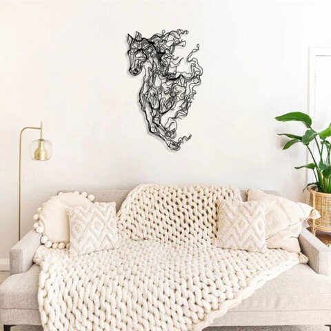 Decoratiune de perete, metal horse line art, otel, 99 x 62 cm, negru