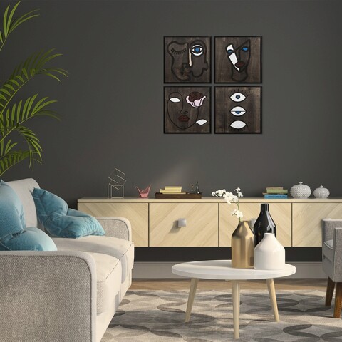 Decoratiune de perete, Ineffable, Placaj, 30 x 30 cm, 4 piese, Alb negru mezoni.ro