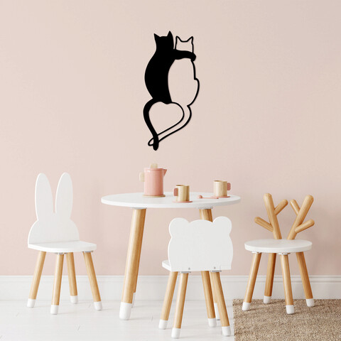 Decoratiune de perete, love cats, metal, dimensiune: 33 x 70 cm, negru