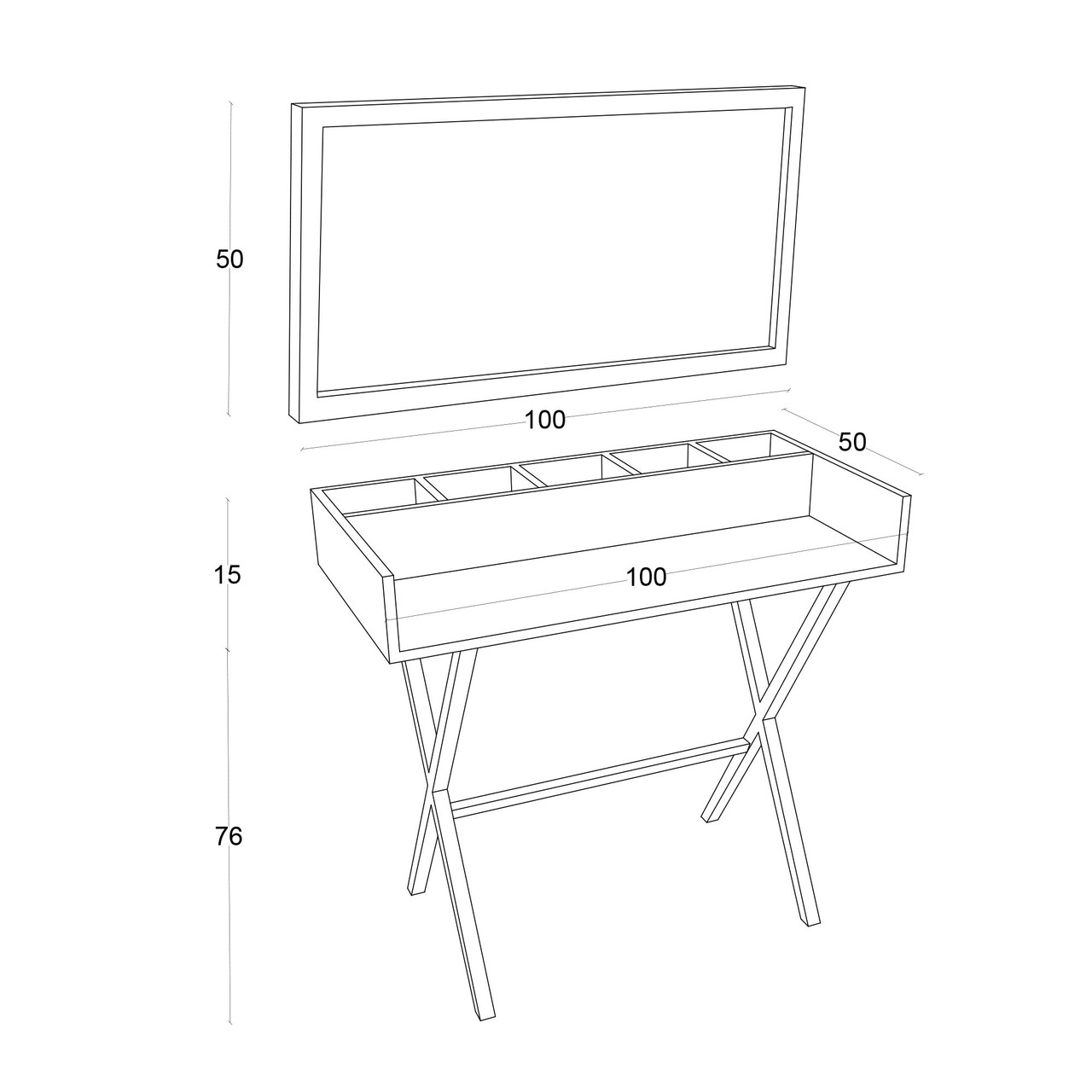 Masa de machiaj, Hanah Home, Atina, 100x91x50 cm, Alb/Negru