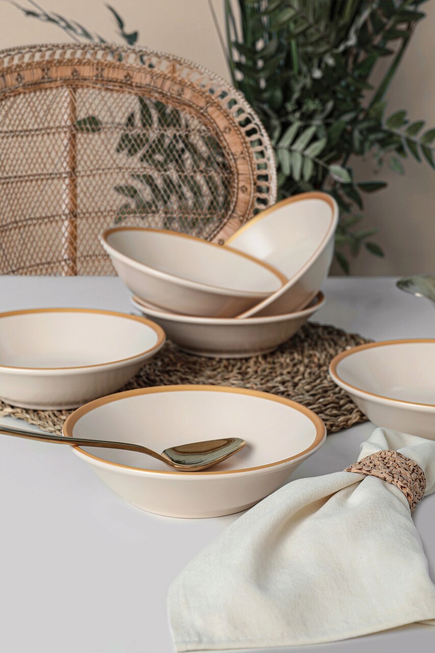 Set farfurii, Keramika, 275KRM1880, Ceramica , Nu absoarbe apa, Crem / Aur