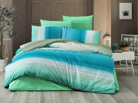 Lenjerie de pat dubla, victoria, rainbow green, 4 piese, amestec bumbac, verde/albastru
