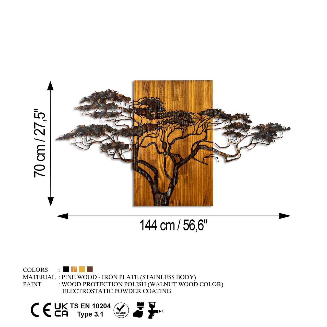 Decoratiune de perete, Acacia Tree, Lățime: 144 cm Înălțime: 70 cm Adâncime: 3 cm, Multicolor