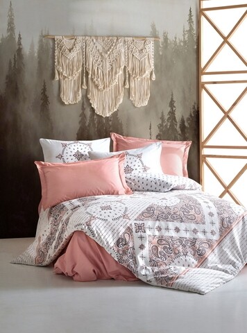 Lenjerie de pat dubla riva, bedora, 4 piese, 240x260 cm, bumbac ranforce, maro