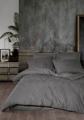 Lenjerie de pat dubla, 6 piese, 200×220 cm, 100% bumbac, Saheser, Ludano, gri 100