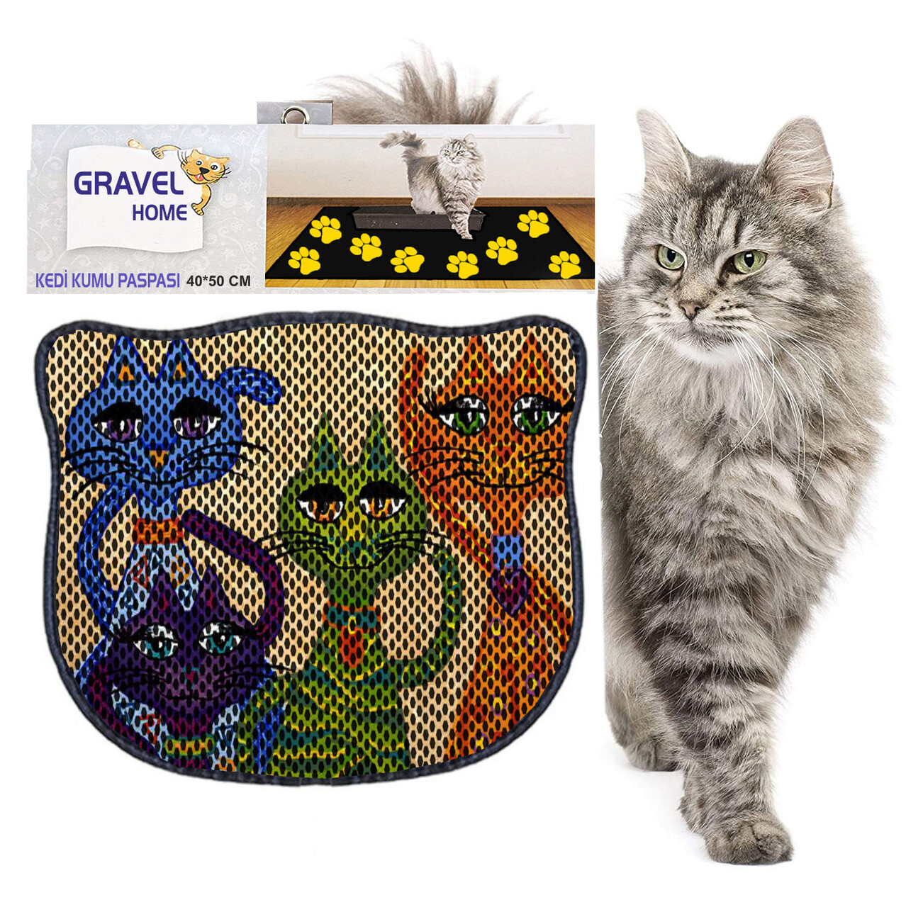 Covoras litiera pentru colectarea granulelor de nisip, Paws &amp; Whiskers, Kdkafa0120, 50% PVC/50% poliester, Multicolor - view 2