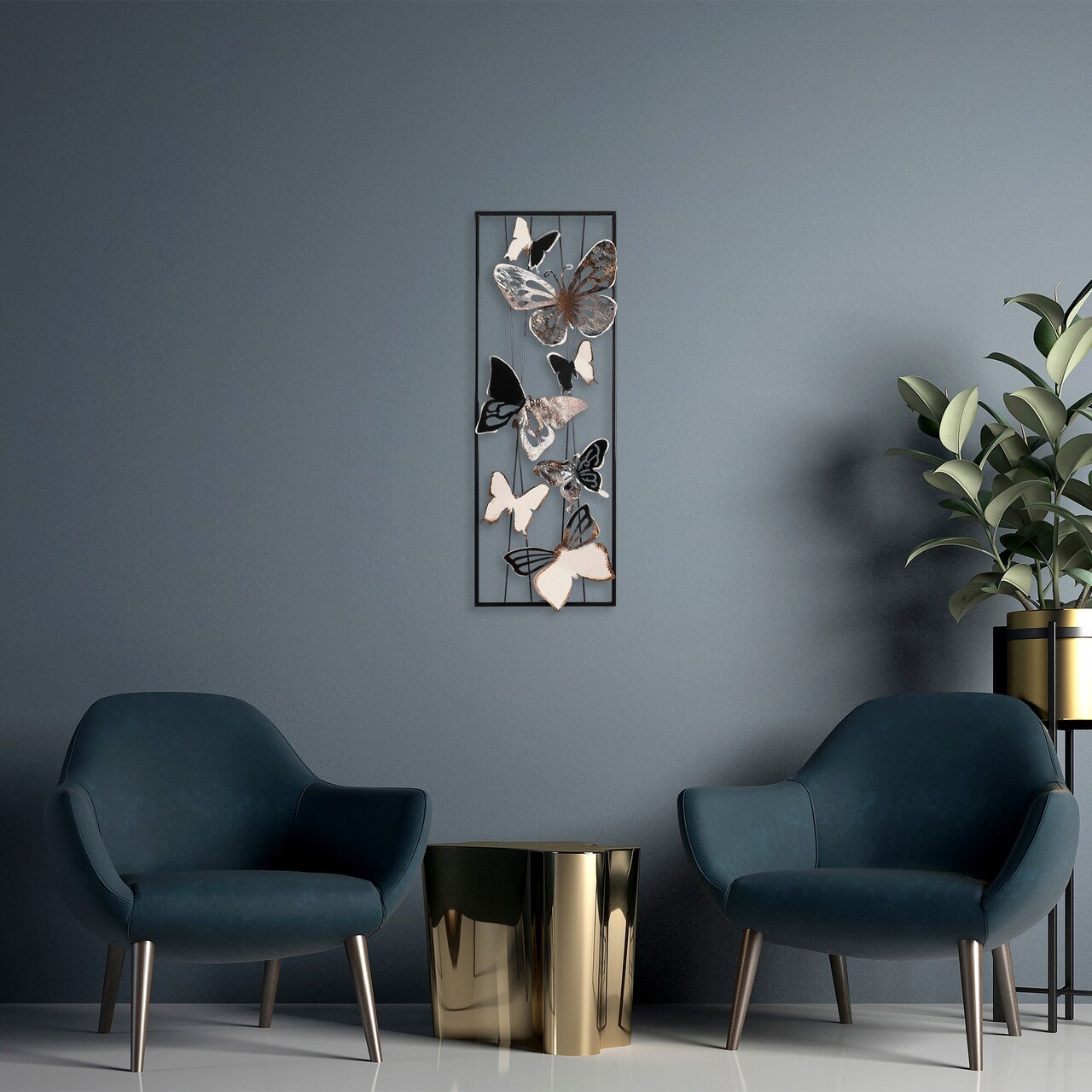 Decoratiune de perete, Kelebek, Metal, Dimensiune: 32 x 90 x 5 cm, Multicolor - 1 | YEO
