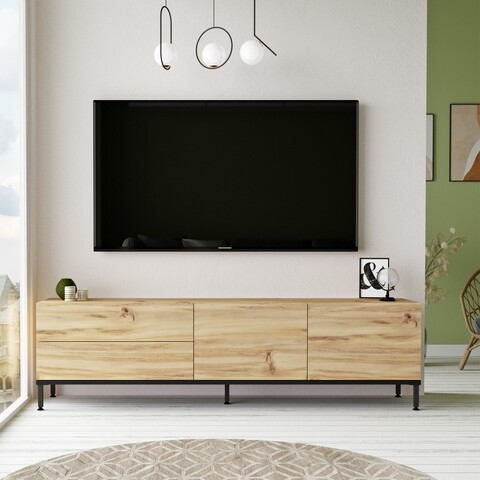 Comoda TV LV6 – KL, Yardley, 170.3×35.5×46.4 cm, natural/negru Comode