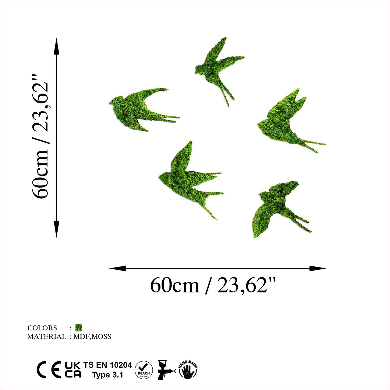 Decoratiune de perete, Swallows, 19 x 18 cm, Verde - view 7