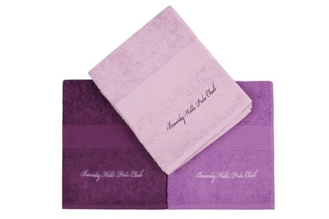 Set 3 prosoape de maini, Beverly Hills Polo Club, Lilac and Purple, 50 x 100 cm, 100% bumbac Beverly Hills Polo Club