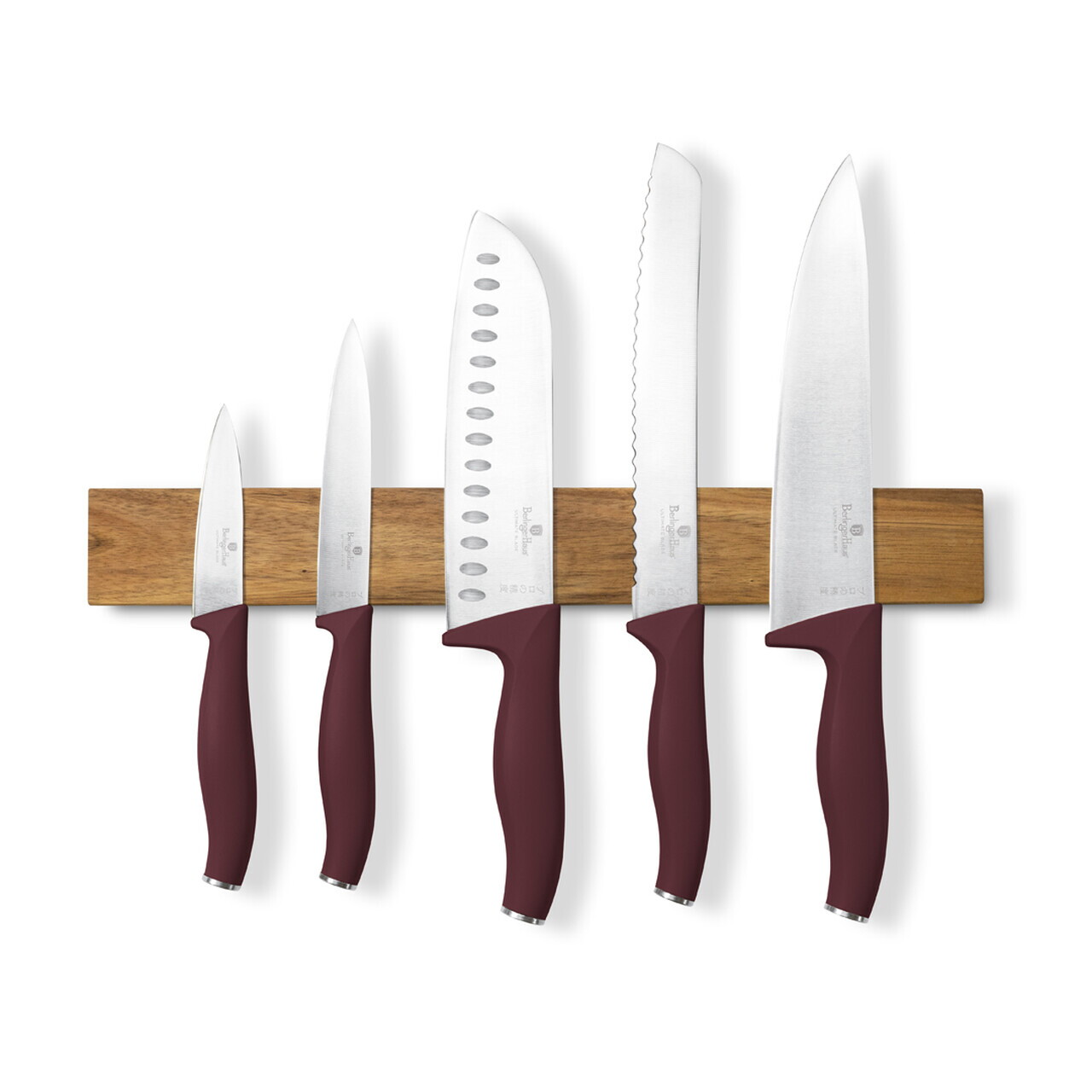 Set 5 cutite cu suport magnetic Berlinger Haus, Leonardo, inox/lemn, visiniu mat/natur - imagine 3