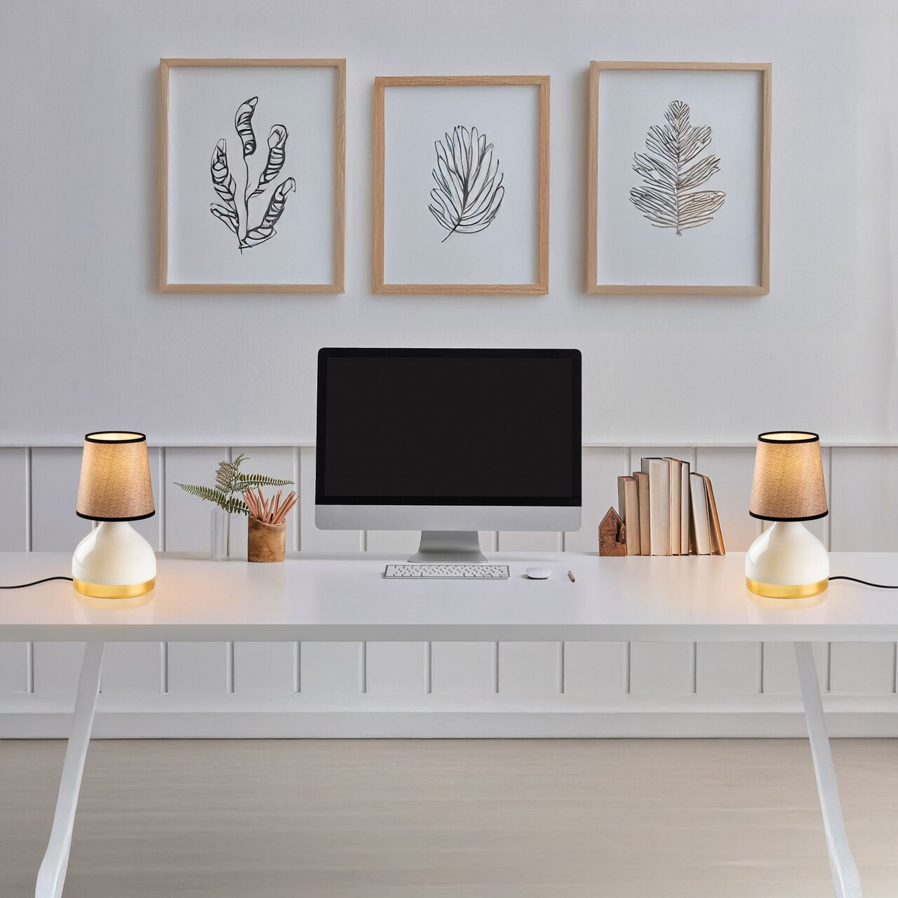 Set de lămpi de masă, Opviq, 892OPV2558, Alb/Maro deschis - imagine 3