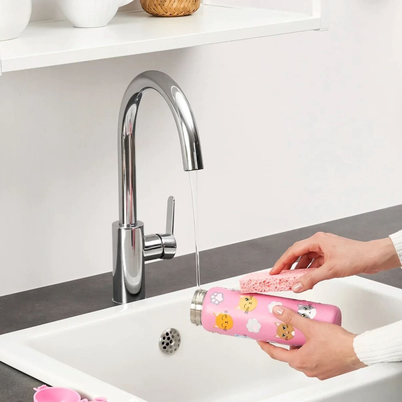 Sticla apa pentru copii Slim, inox, 600ml, Cats - Ion8 - imagine 10