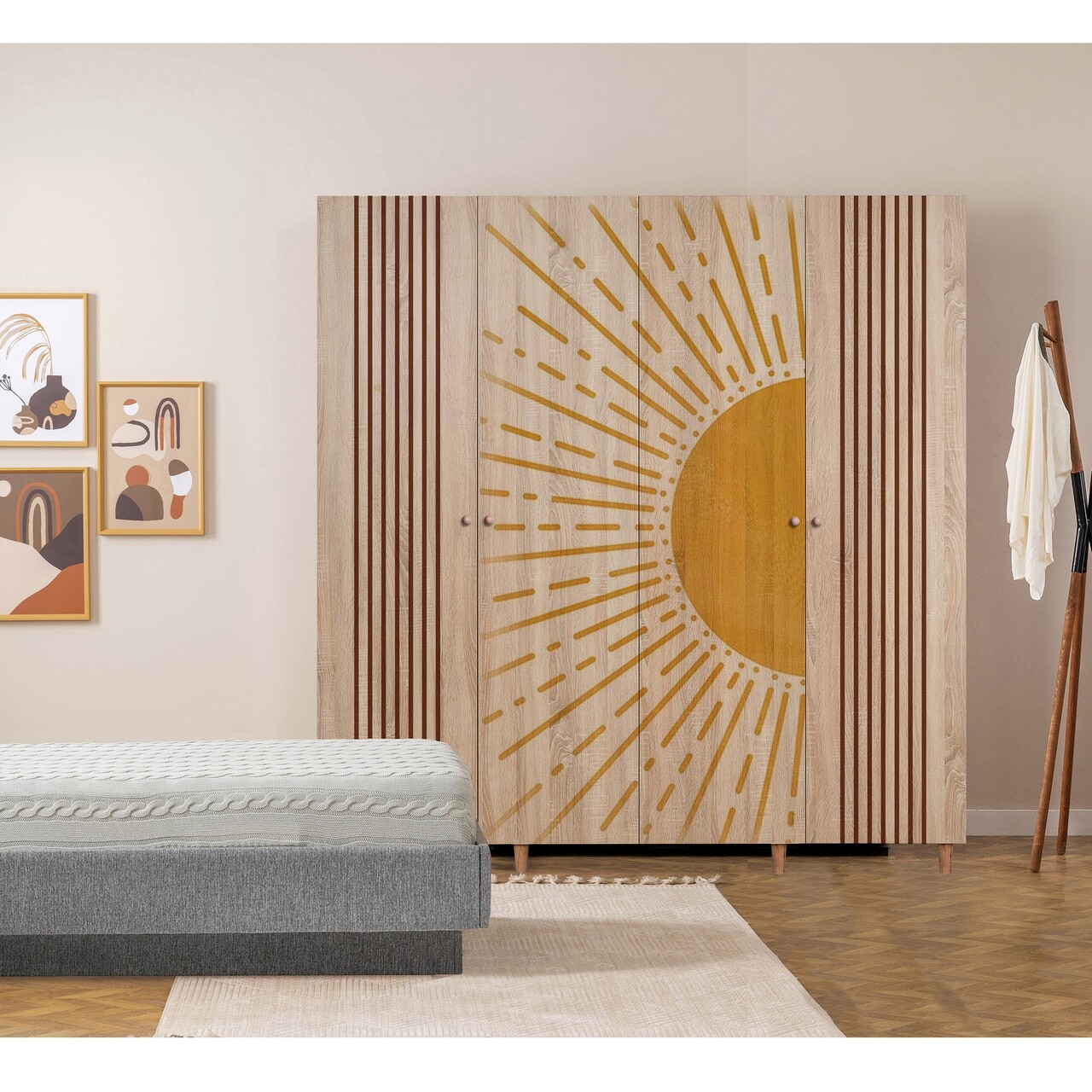 Dulap pentru haine, Vella, Loni 4 -971, 180x192x52 cm, PAL, Sonomo - 1 | YEO