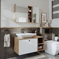 Set Dulap de Baie cu Chiuvetă și Oglindă (2 Piese), Hanah Home, 2480, MDF, Pin Atlantic / Alb