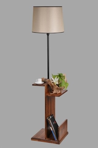 Lampadar cu rafturi, Luin, 8274-4, E27, 60 W, metal/lemn/textil
