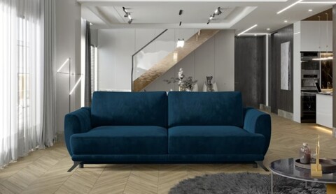 Canapea extensibila 3 locuri ELTAP, Meg07, Megis, 242x95x90 cm, lemn/poliester, albastru inchis