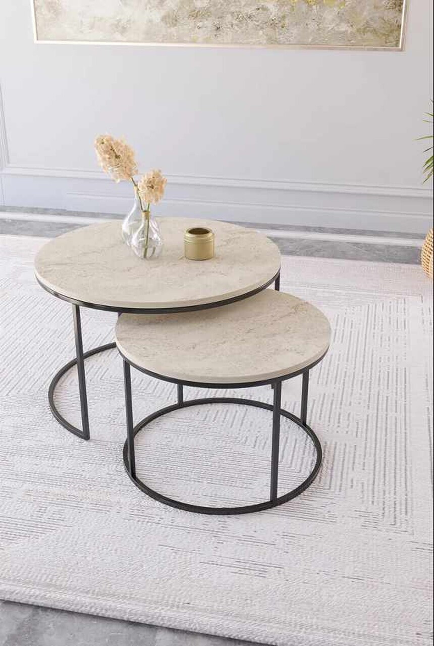 Set masute de cafea, Hanah Home, Milas, Negru / Travertin — imaginea 2
