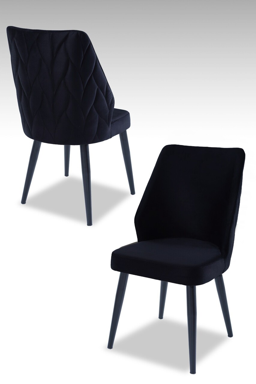 Set scaune 4 piese, Beckley, Pufi, Negru