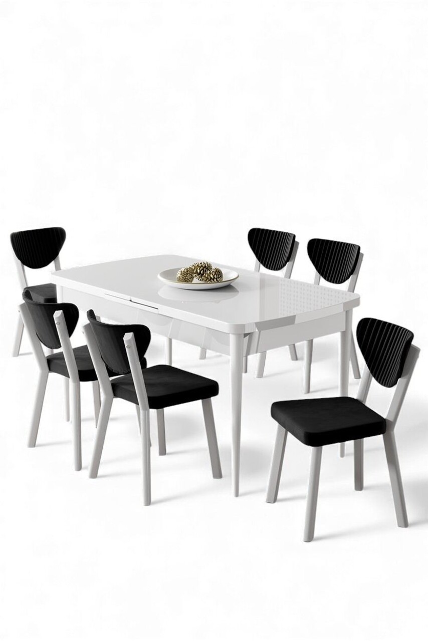 Set masa extensibila si scaune, Hanah Home, Exve, Alb/Negru - view 2