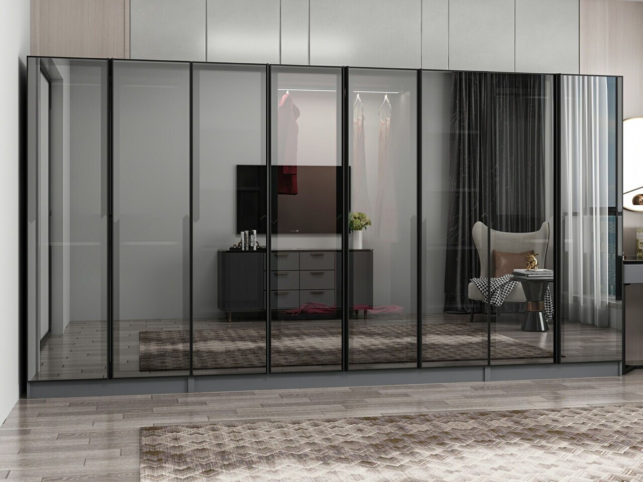 Dulap pentru haine, Hanah Home, Nisa, 360x210x52 cm, Antracit — imaginea 3