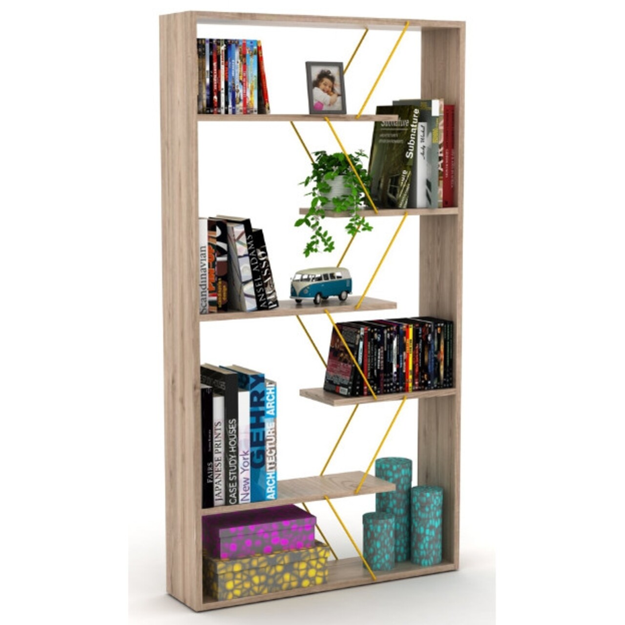 Biblioteca Rafevi Tars, 84 X 24 X 157 Cm, PAL/metal, Oak/galben