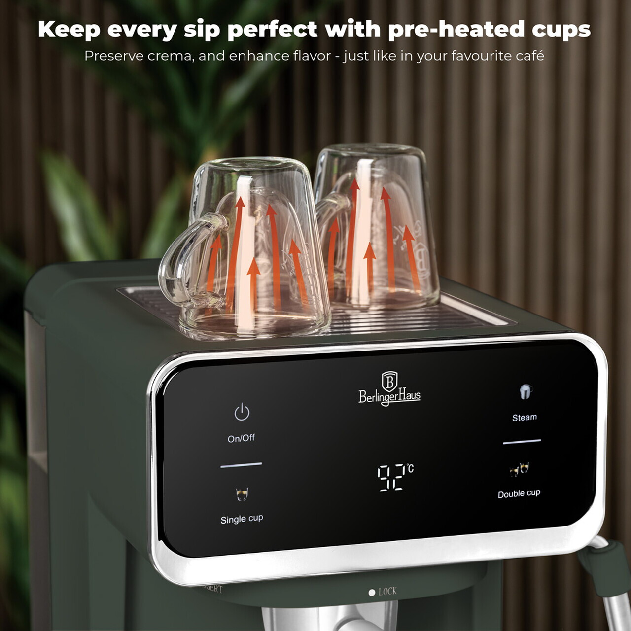 Espressor digital 3 in 1 Berlinger Haus, Matte Green, 950W, 21x25.9x28 cm, inox, verde mat - view 4