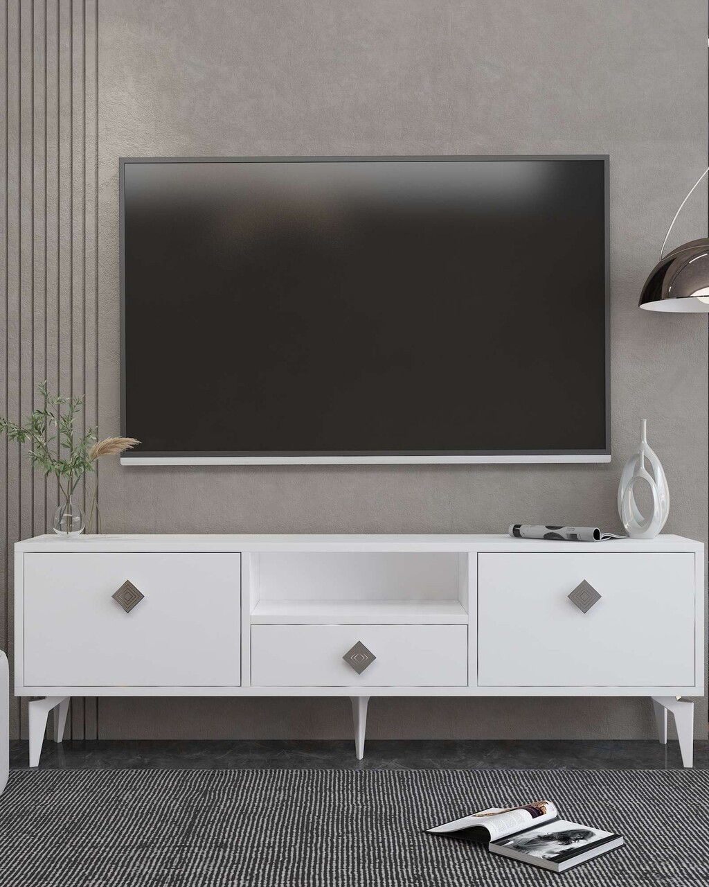 Comoda TV, Hanah Home, 1304-DROP-1, 140x49x30 cm, PAL , Alb / Argintiu - view 2