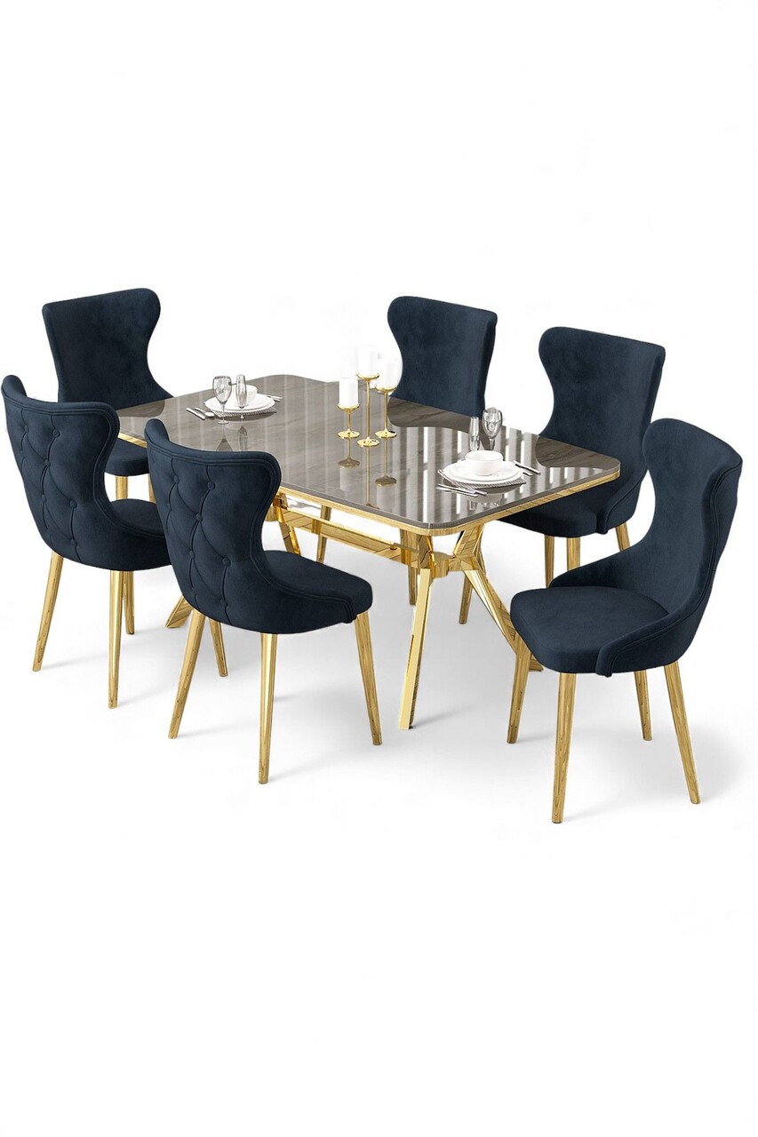 Set masa extensibila si scaune, Hanah Home, Esla, Antracit / Aur - view 2