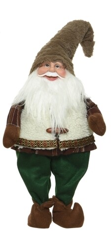 Decoratiune Gnome w hat brown, Decoris, 30x15x85 cm, poliester, alb/maro/verde