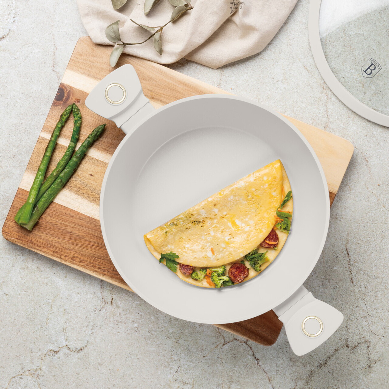 Oala cu capac Berlinger Haus, Sahara, 30 cm, 4.5 L, aluminiu forjat, crem mat - imagine 2