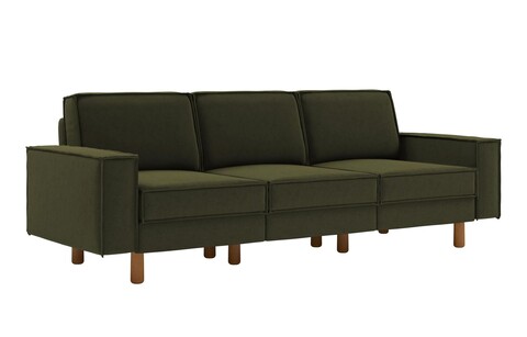 Canapea 3 locuri, Atelier del Sofa, 918CMF1252, Cadru: 100% OȚEL, Verde ulei / Nuc