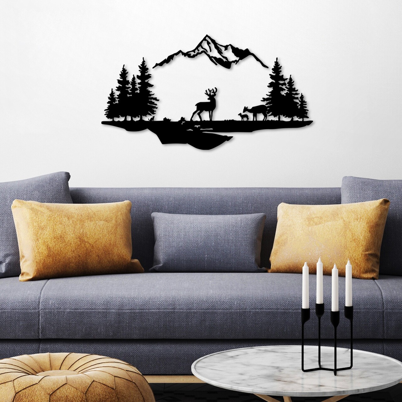 Decoratiune de perete, Deer And Landscape, Dimensiune: 38 x 11 cm (1 bucată), Negru - view 2