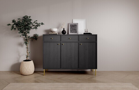 Comoda ADRK, Tili 3D 3S, 124.5x40.8x95 cm, PAL laminat, negru