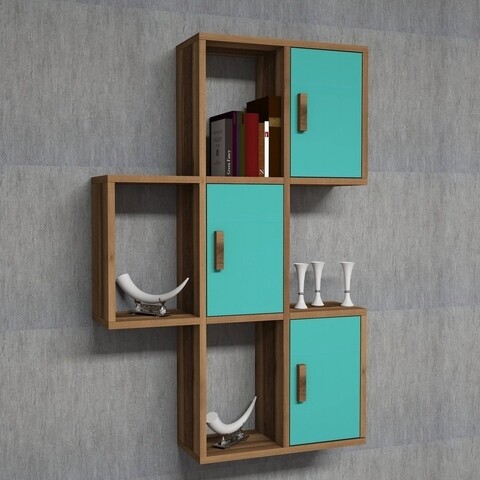 Raft pentru perete Flora, Hommy Craft, 50x20x112.6 cm, turcoaz/maro