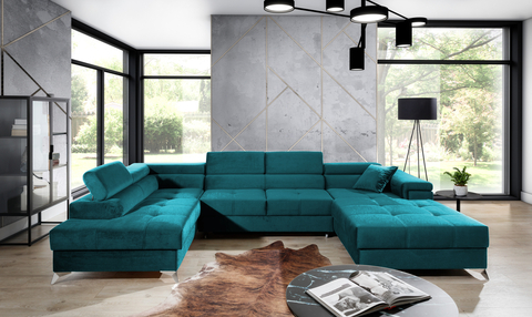 Coltar extensibil stanga 5 locuri ELTAP, Edr-105, Eduardo, 337x205x88 cm, lemn/poliester, turcoaz