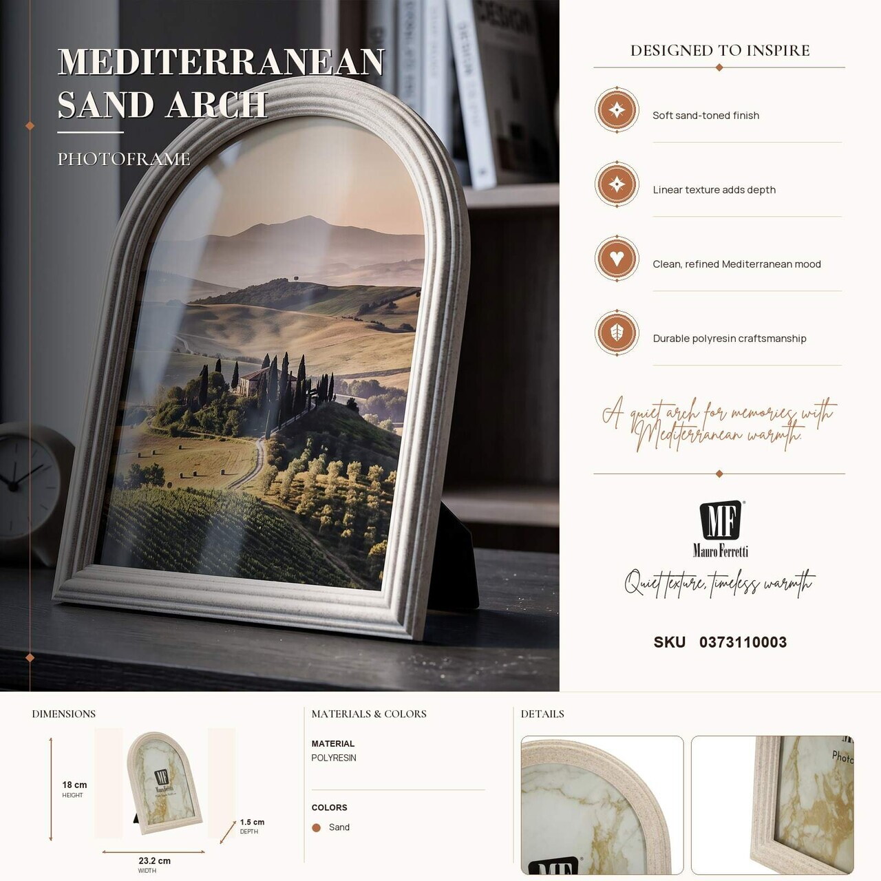 Rama foto, Mediterranean Arched, Mauro Ferretti, polirasina, 15x20 cm, nisipiu — imaginea 3