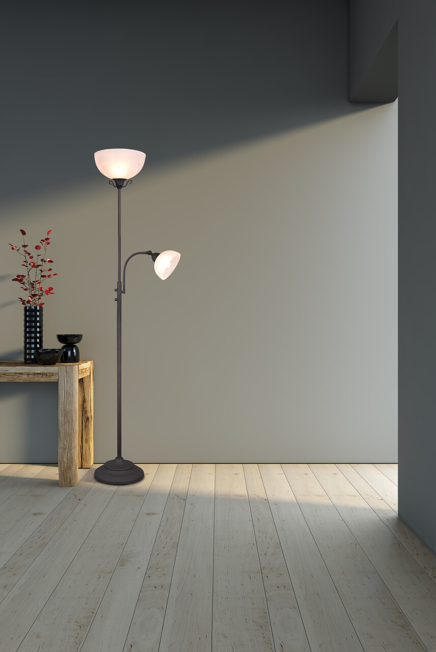 Lampadar Country, RL, 30x184 cm, 100W/40W, 1x E27, 1x E14, metal, negru/alb