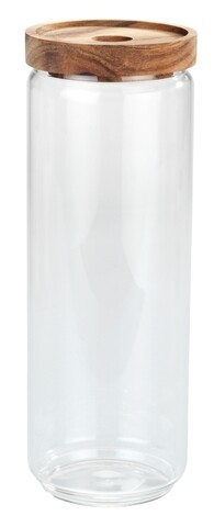 Recipient depozitare cu capac, Wenko, Vido, 1 L, 9 x 19.5 x 9 cm, sticla/lemn 19.5