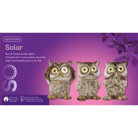 Set 3 lampi solare de gradina Owl, Lumineo, polirasina