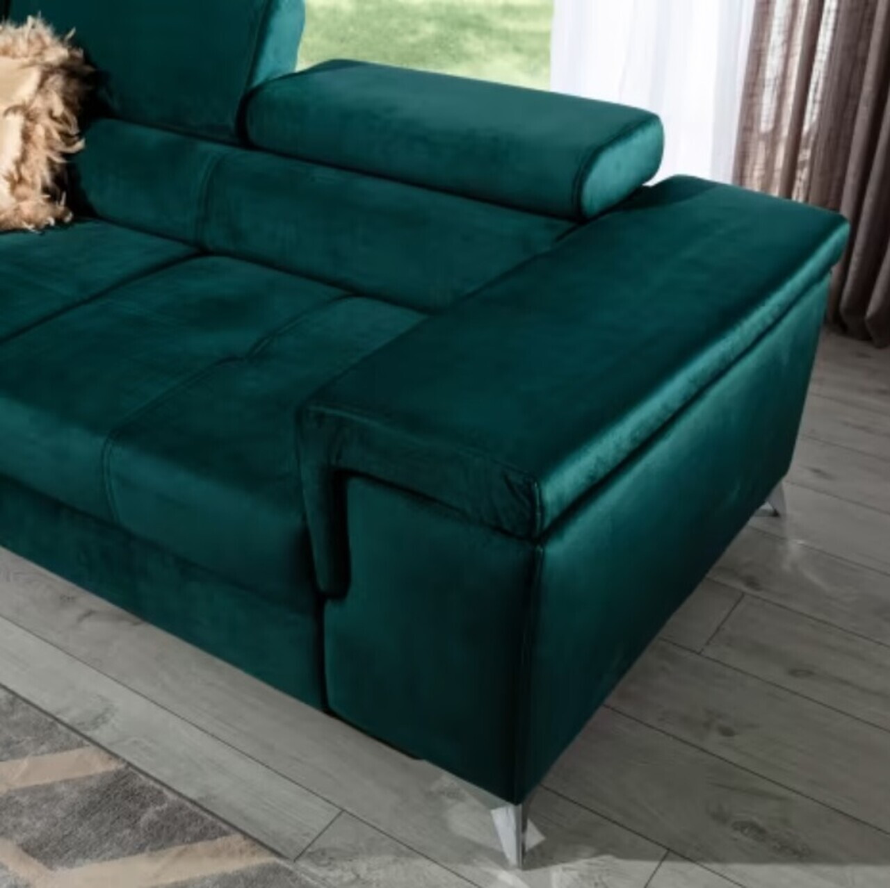 Coltar extensibil stanga 4 locuri ELTAP, Ric-45, Ricardo, 281x205x88 cm, lemn/poliester, verde inchis - view 9