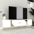 Comoda TV, Olivia, Dekop2, Alb/Auriu