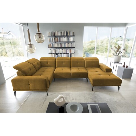 Coltar stanga 6 locuri ELTAP, LT-45NU, Neviro, 350x201x77 cm, lemn/poliester, mustar