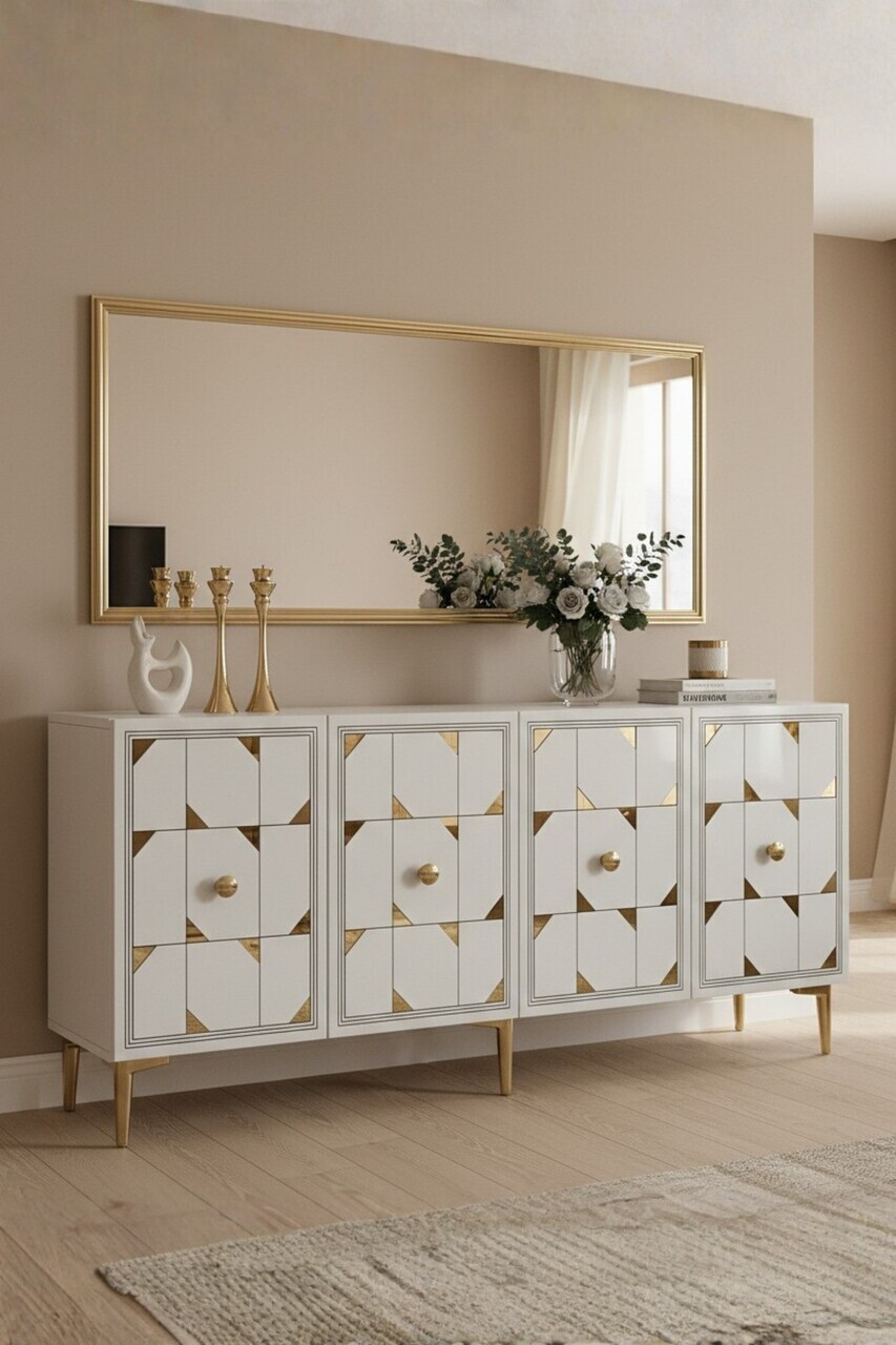 Consola, Hanah Home, Moka 150, 150x75x32 cm, Alb/Auriu — imaginea 2