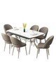 Set masa extensibila si scaune (7 piese), Hanah Home, Weps, Model de marmură albă / Crom / Cappuccino
